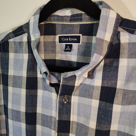 CLUB ROOM Blue Plaid 100% Cotton Men's XL Long Sleeve Button Down Shirt - Picture 1 of 6